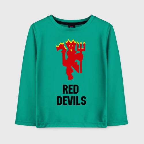 Детский лонгслив хлопок с принтом Red devils (manchester united), вид спереди #2