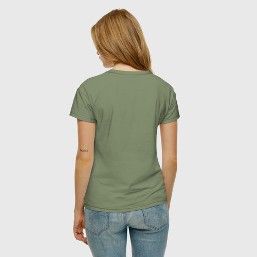 Женская футболка хлопок с принтом Две девушки значок, вид сзади #2