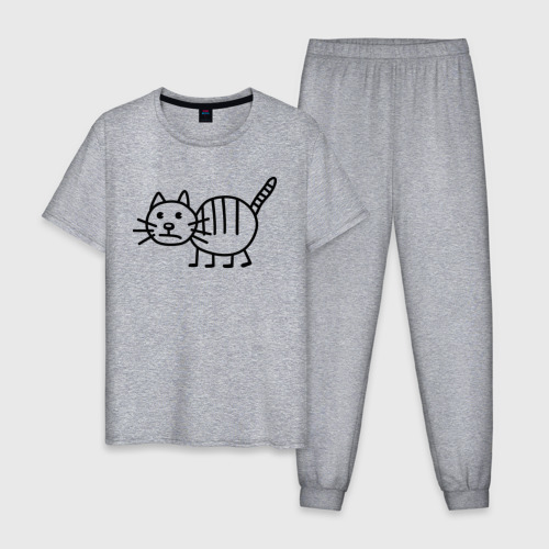 Мужская пижама хлопок с принтом Рисунок кота, вид спереди #2
