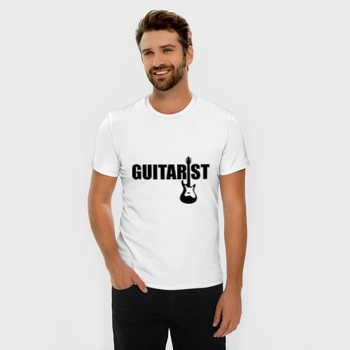 Мужская футболка хлопок Slim с принтом Гитарист, фото на моделе #1