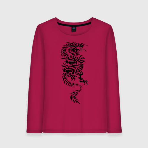 Женский лонгслив хлопок с принтом Японский дракон, вид спереди #2