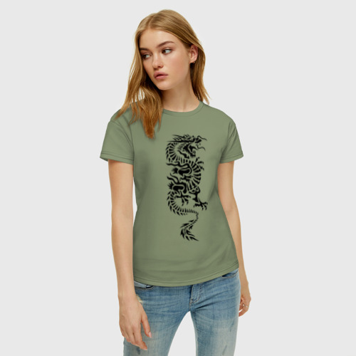 Женская футболка хлопок с принтом Японский дракон, фото на моделе #1