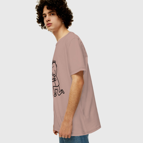 Мужская футболка хлопок Oversize с принтом Человечки с цветком парная муж, вид сбоку #3