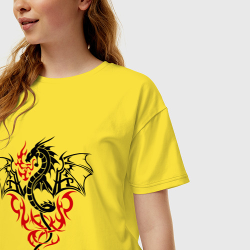 Женская футболка хлопок Oversize с принтом Огнедышащий дракон, фото на моделе #1