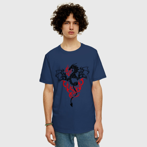 Мужская футболка хлопок Oversize с принтом Огнедышащий дракон, фото на моделе #1