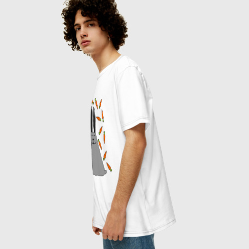 Мужская футболка хлопок Oversize с принтом Кролик и морковка парная, вид сбоку #3