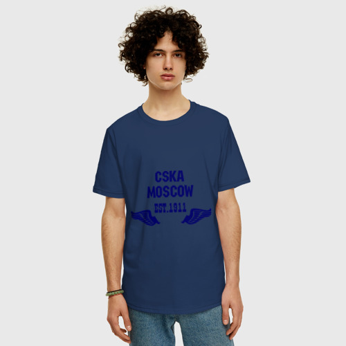 Мужская футболка хлопок Oversize с принтом CSKA Moscow, фото на моделе #1