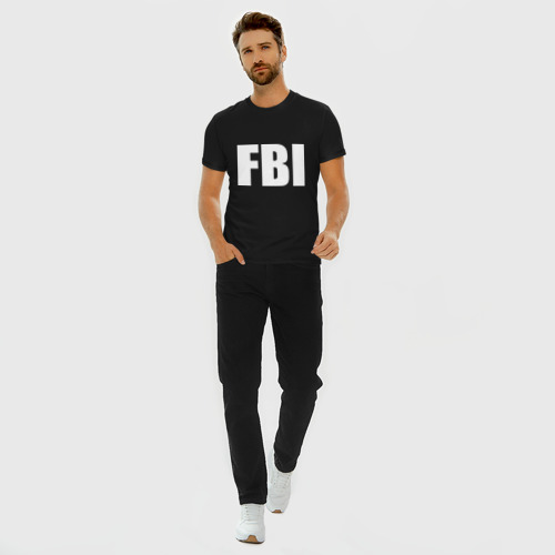 Мужская футболка хлопок Slim с принтом FBI, вид сбоку #3