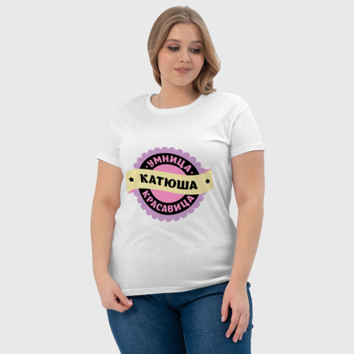 Женская футболка хлопок с принтом Катюша - умница и красавица, фото #4