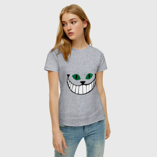 Женская футболка хлопок с принтом Чеширский кот, фото на моделе #1