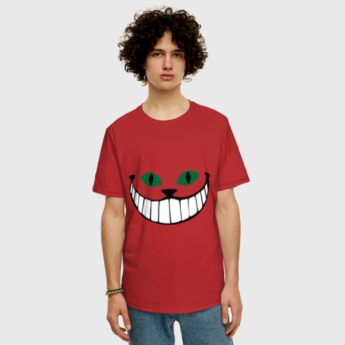 Мужская футболка хлопок Oversize с принтом Чеширский кот, фото на моделе #1