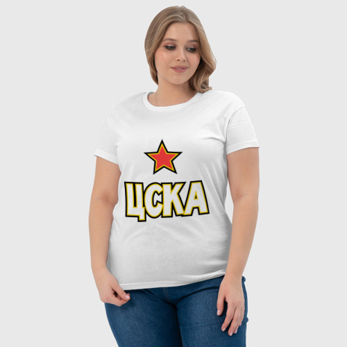 Женская футболка хлопок с принтом ЦСКА, фото #4