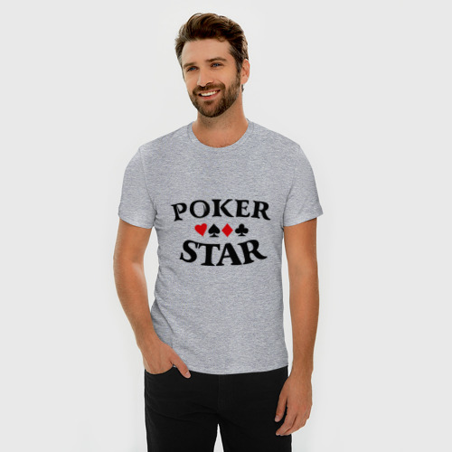 Мужская футболка хлопок Slim с принтом Poker Stars, фото на моделе #1