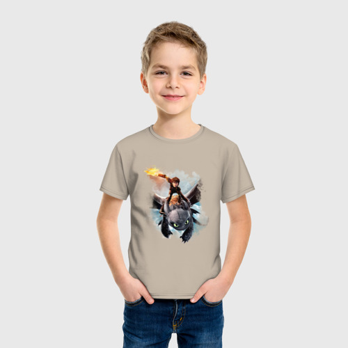 Детская футболка хлопок с принтом Как приручить дракона, фото на моделе #1