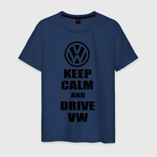 Мужская футболка хлопок с принтом Keep calm and Drive vw, вид спереди #2