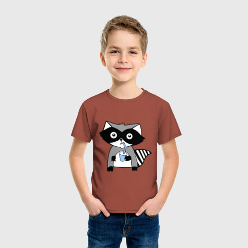 Детская футболка хлопок с принтом Енот мальчик (парная), фото на моделе #1