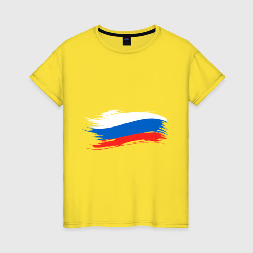 Женская футболка хлопок с принтом Российский флаг, вид спереди #2