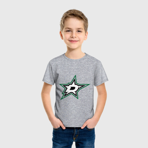 Детская футболка хлопок с принтом HC Dallas Stars, фото на моделе #1