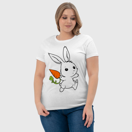 Женская футболка хлопок с принтом Зайка с морковкой, фото #4
