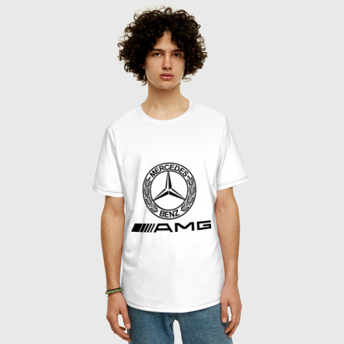 Мужская футболка хлопок Oversize с принтом AMG, фото на моделе #1