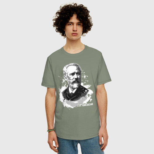 Мужская футболка хлопок Oversize с принтом Чайковский, фото на моделе #1
