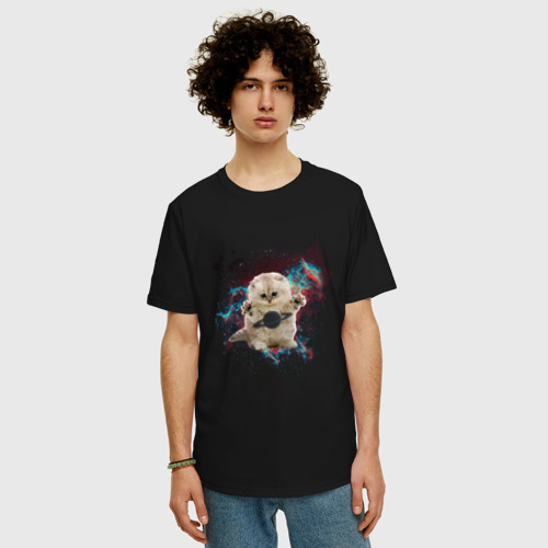 Мужская футболка хлопок Oversize с принтом Космокот, фото на моделе #1