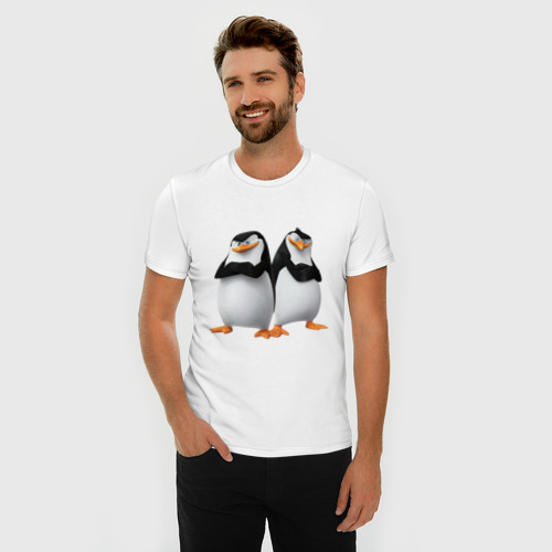 Мужская футболка хлопок Slim с принтом Пингвины Мадагаскара, фото на моделе #1