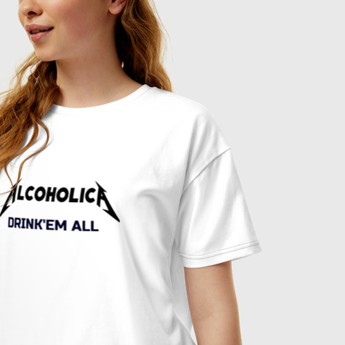 Женская футболка хлопок Oversize с принтом AlcoholicA, фото на моделе #1