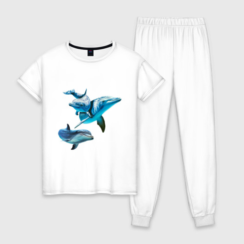 Женская пижама хлопок с принтом Дельфины, вид спереди #2