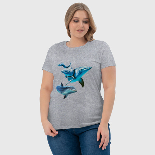 Женская футболка хлопок с принтом Дельфины, фото #4
