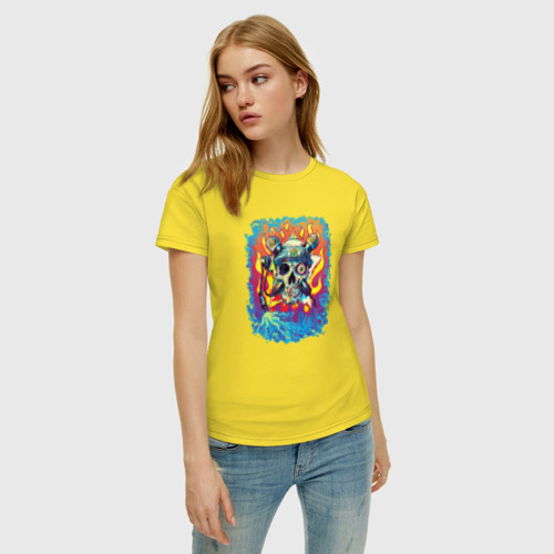 Женская футболка хлопок с принтом Music Skull, фото на моделе #1