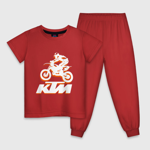 Детская пижама хлопок с принтом KTM белый, вид спереди #2