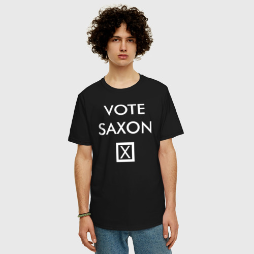 Мужская футболка хлопок Oversize с принтом Vote Saxon, фото на моделе #1