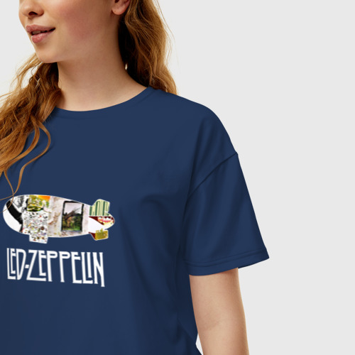Женская футболка хлопок Oversize с принтом Led Zeppelin, фото на моделе #1