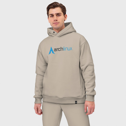 Мужской костюм oversize хлопок с принтом Arch Linux, фото на моделе #1
