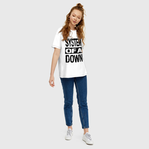 Женская футболка хлопок Oversize с принтом System Of A Down, вид сбоку #3