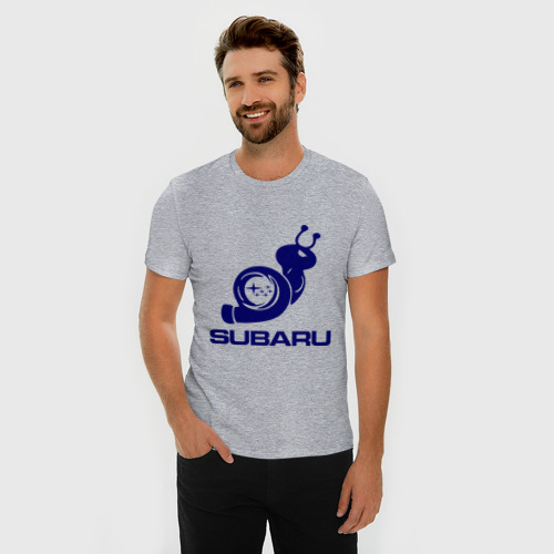 Мужская футболка хлопок Slim с принтом Subaru, фото на моделе #1
