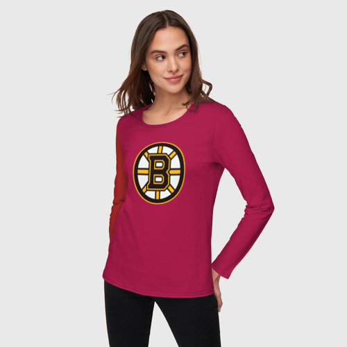 Женский лонгслив хлопок с принтом Boston Bruins, фото на моделе #1