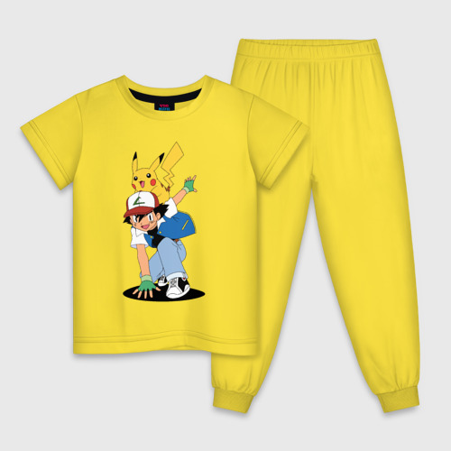 Детская пижама хлопок с принтом Пикачу, вид спереди #2