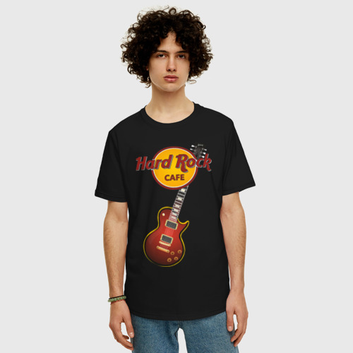Мужская футболка хлопок Oversize с принтом Hard Rock cafe, фото на моделе #1