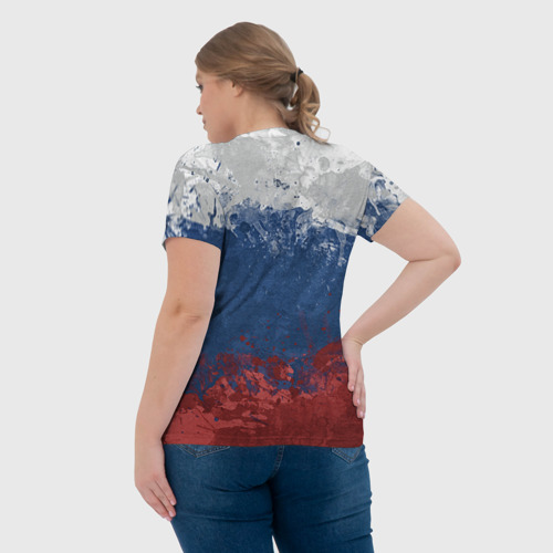Женская футболка 3D с принтом Флаг России, вид сзади #2