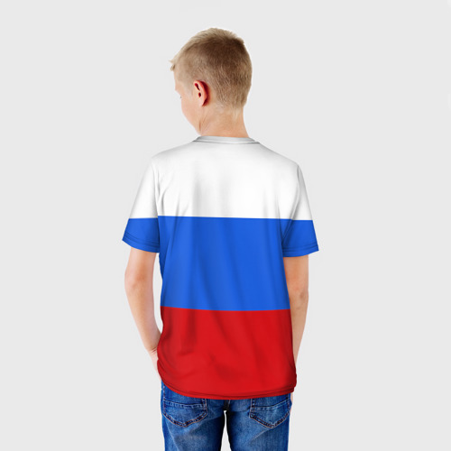 Детская футболка 3D с принтом Флаг и герб РФ, вид сзади #2