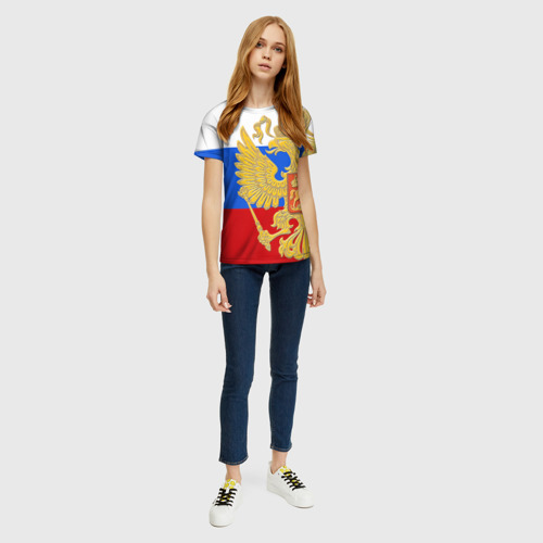Женская 3D футболка с принтом Флаг и герб РФ, вид сбоку #3