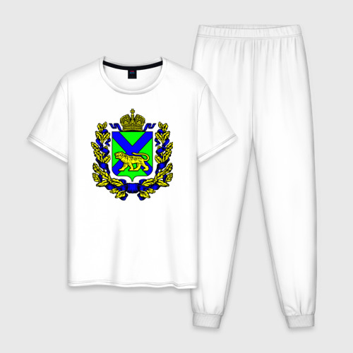 Мужская пижама хлопок с принтом Герб Приморского края, вид спереди #2