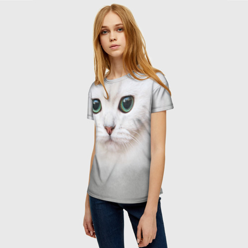 Женская футболка 3D с принтом Белый котик, фото на моделе #1