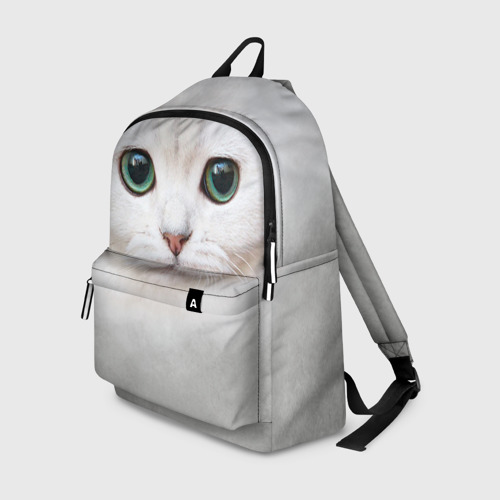 Рюкзак 3D с принтом Белый котик, вид спереди #2