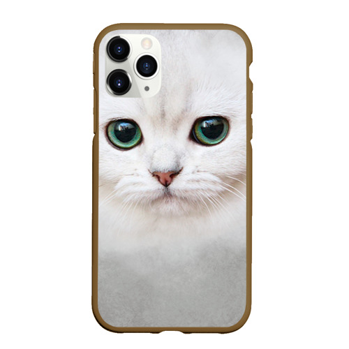 Чехол для iPhone 11 Pro Max матовый с принтом Белый котик, вид спереди #2