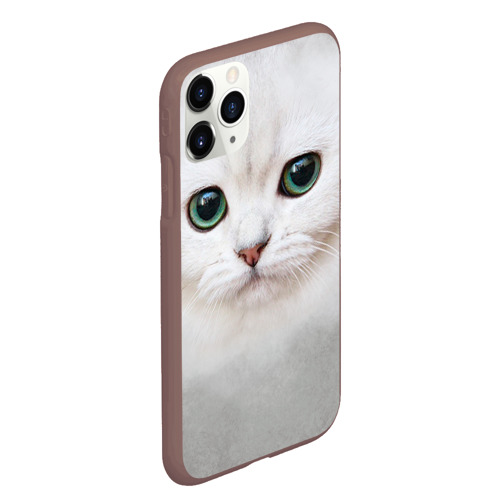 Чехол для iPhone 11 Pro Max матовый с принтом Белый котик, вид сбоку #3