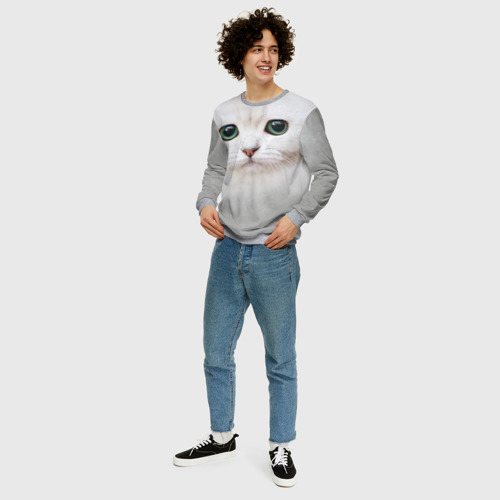 Мужской свитшот 3D с принтом Белый котик, вид сбоку #3