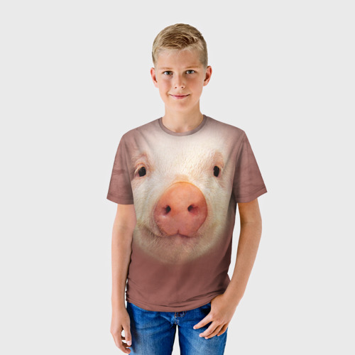 Детская футболка 3D с принтом Хрюшка, фото на моделе #1